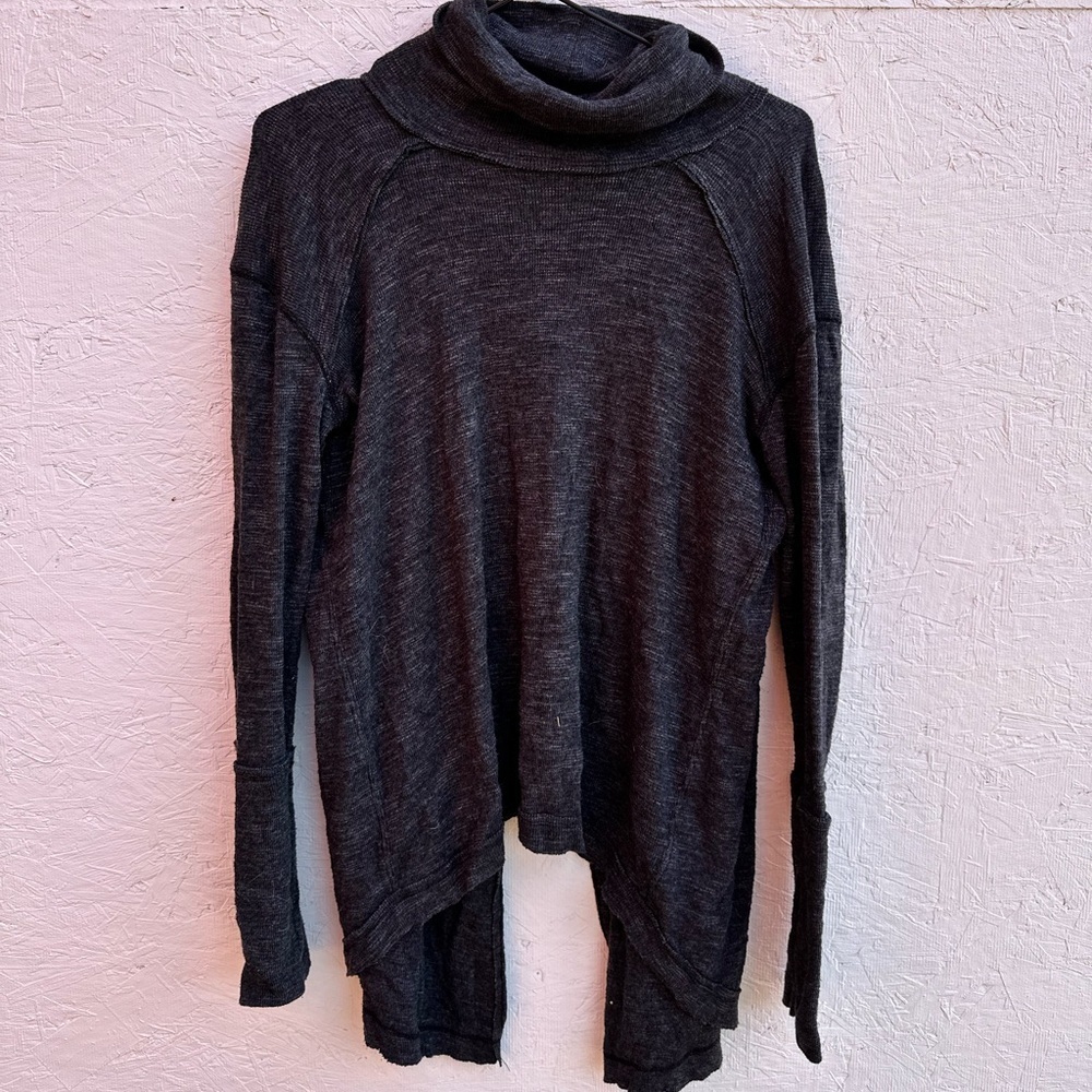 We The Free Split Back Turtleneck Exposed Seam Cotton Shirt